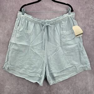 Wonderly Blue Pullon Ruffle Linen‎ Relaxed Pants Shorts Plus 2X